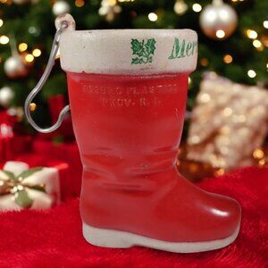 Vintage 1950's Rosbro Red Plastic‎ Santa Boot Ornament Made in U.S.A.